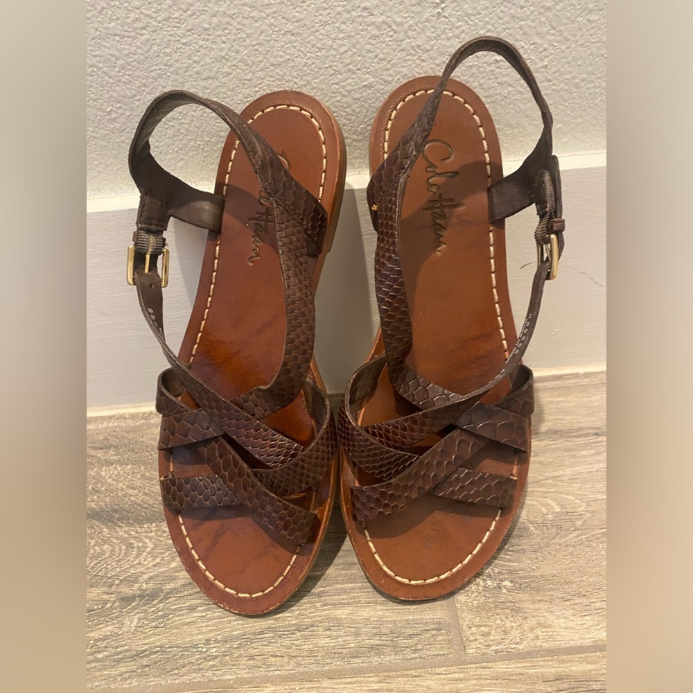 Cole Haan Women's Brown Leather Slingback Sandals Snake Skin Imprint Size 6.5